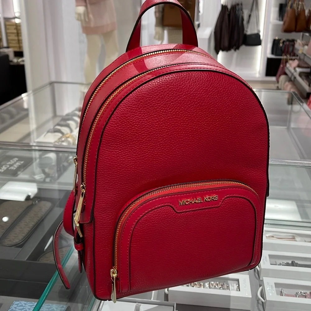 Michael Kors Jaycee Medium Pebbled Leather Backpack Chili